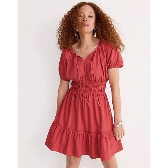 J CREW CINCHED WAIST MEREDITH A LINE PUFF SLEEVE DRESS Size M / NWT - Picture 1 of 6